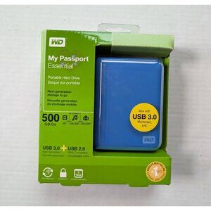 WD My Passport Essential 500GB Blue Portable Hard Drive New Open Box